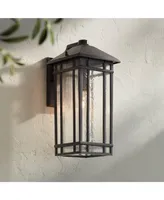 Sierra Craftsman Art Deco Outdoor Wall Light Fixture Rubbed Bronze Brown Steel 16 1/2" Seedy Glass Panels for Exterior House Porch Patio Outside Deck