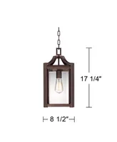 Rockford Modern Farmhouse Rustic Outdoor Ceiling Light Hanging Rustic Bronze 17 1/4" Clear Glass Damp Rated for Exterior House Porch Patio Outside Dec