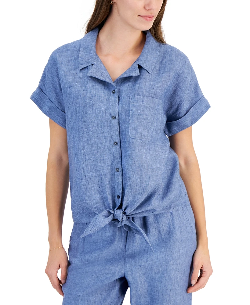 Charter Club Women's 100% Linen Tie-Front Shirt