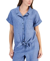 Charter Club Women's 100% Linen Tie-Front Shirt