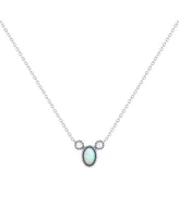 LuvMyJewelry Oval Opal Gemstone Round Natural Diamond 14K White Gold Birthstone Necklace