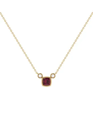 LuvMyJewelry Cushion Ruby Gemstone Round Natural Diamond 14K Yellow Gold Birthstone Necklace