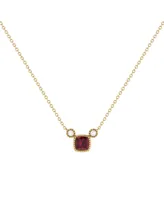 LuvMyJewelry Cushion Ruby Gemstone Round Natural Diamond 14K Yellow Gold Birthstone Necklace