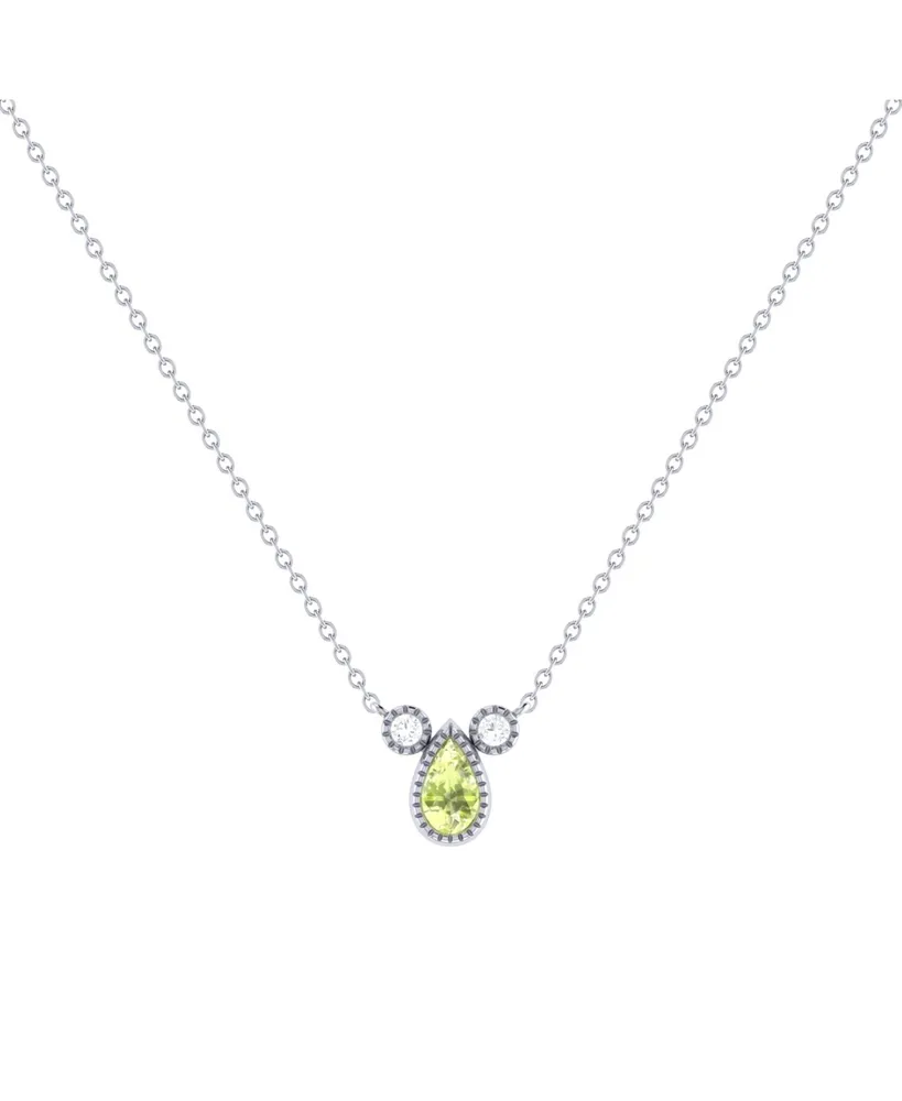 LuvMyJewelry Pear Shaped Peridot Gemstone Natural Round Diamond 14K White Gold Birthstone Necklace