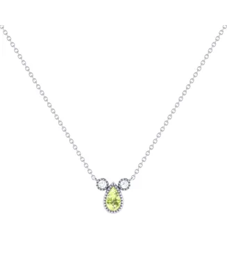 LuvMyJewelry Pear Shaped Peridot Gemstone Natural Round Diamond 14K White Gold Birthstone Necklace