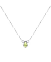 LuvMyJewelry Pear Shaped Peridot Gemstone Natural Round Diamond 14K White Gold Birthstone Necklace