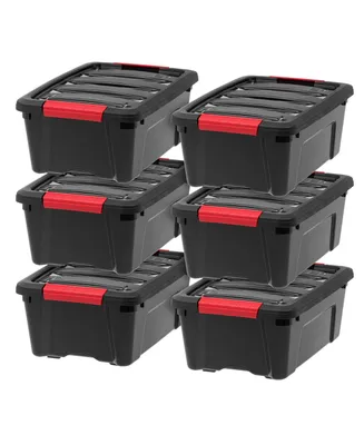 6 Pack 12qt Plastic Storage Bin with Lid and Secure Latching Buckles, Black