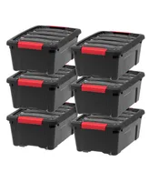 Iris 6 Pack 12qt Plastic Storage Bin with Lid and Secure Latching Buckles, Black