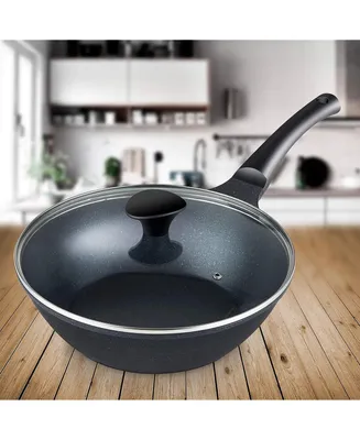 Cook N Home Nonstick Deep Frying Pan Saute Pan Skillet with Lid 11 Inch, Marble Wok Stir-Fry Pan Large Skillet Saute Pan, Black