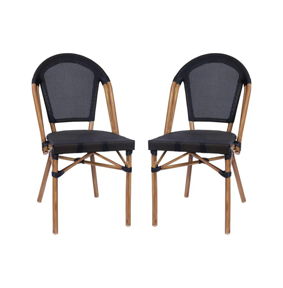 Massalia Indoor/Outdoor Stacking French Bistro Style Chairs With Text Ilene Seat And Aluminum Frame