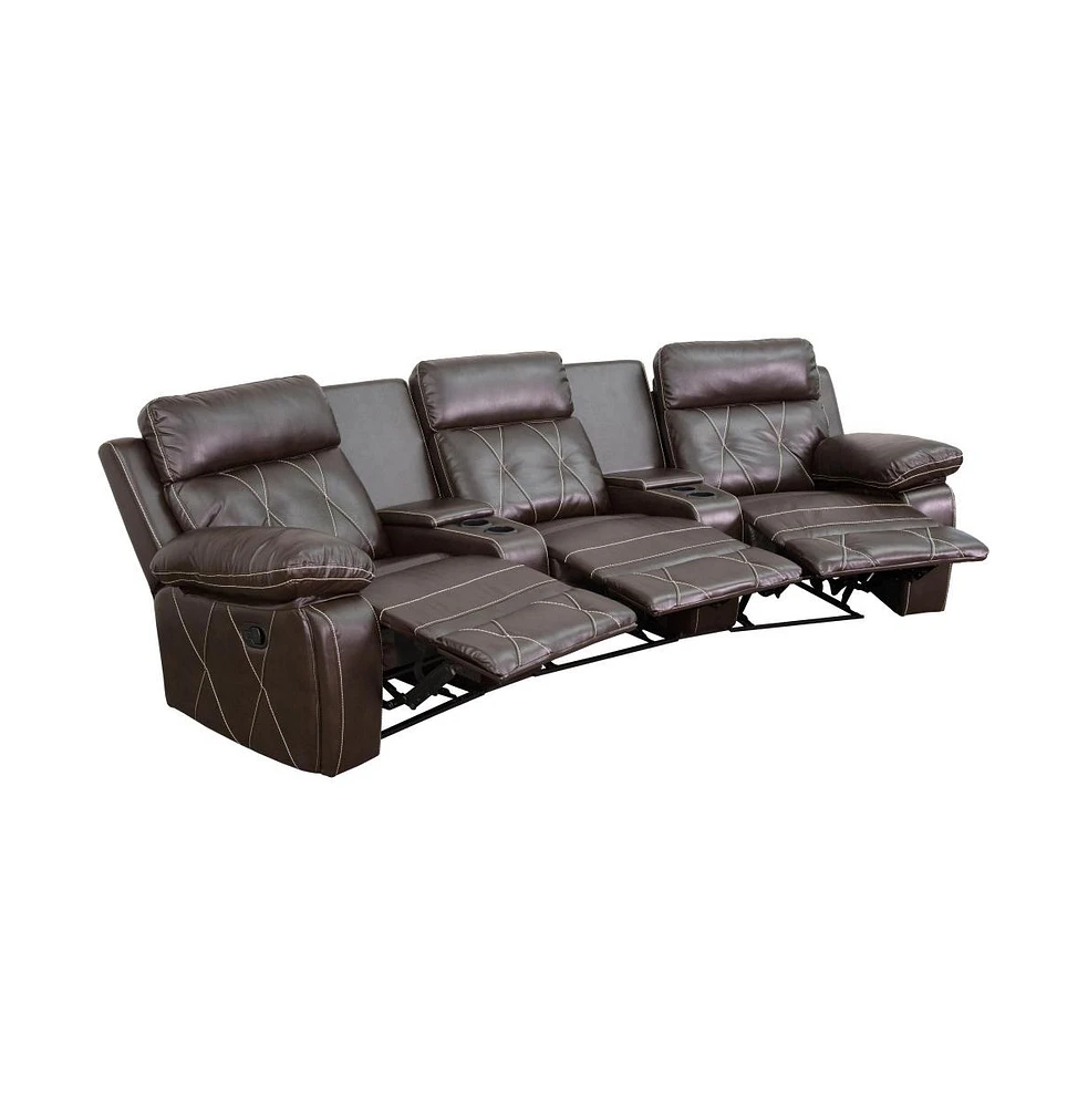 3-Seat Reclining Theater Seating Unit With Curved Cup Holders