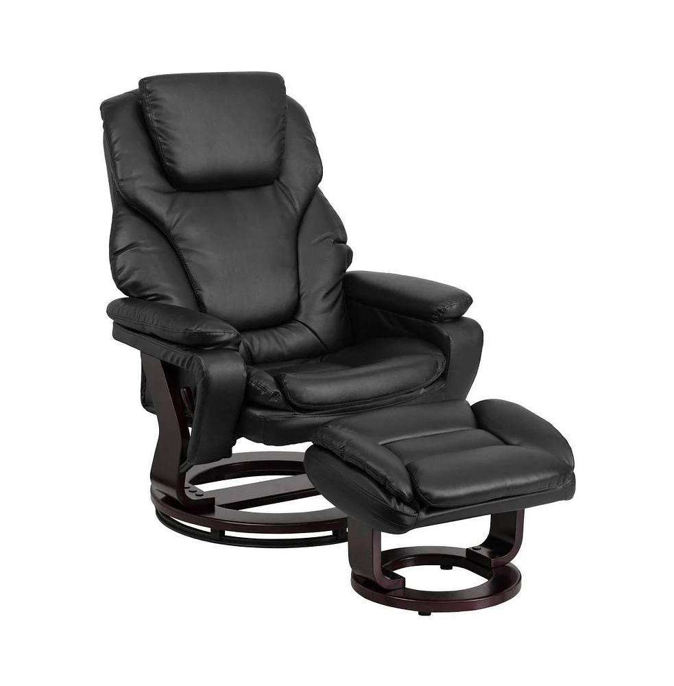 Multi-Position Recliner & Ottoman With Swivel Wood Base