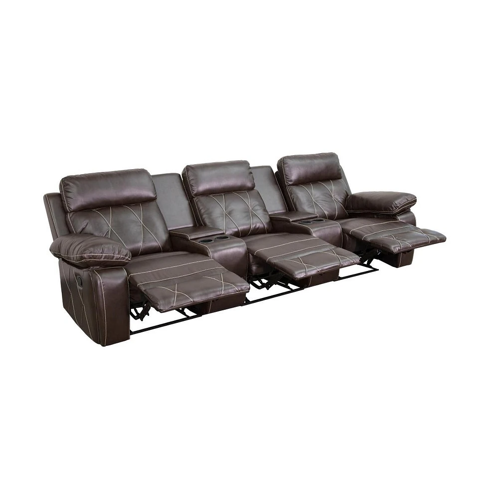 3-Seat Reclining Theater Seating Unit With Straight Cup Holders