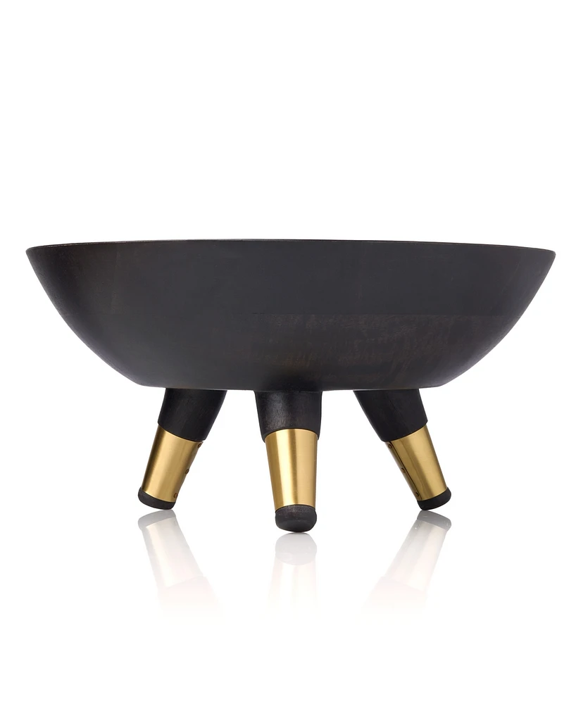 Godinger Signature Collection Acacia Wood Bowl with Tripod Legs and Metal Studs