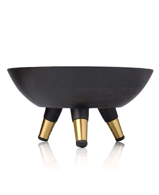 Godinger Signature Collection Acacia Wood Bowl with Tripod Legs and Metal Studs