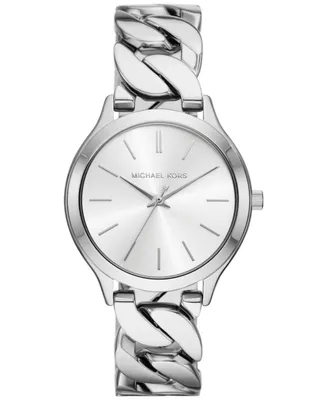 Michael Kors Women's Slim Runway Three-Hand Silver-Tone Stainless Steel Watch 38mm