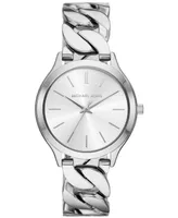 Michael Kors Women's Slim Runway Three-Hand Silver-Tone Stainless Steel Watch 38mm