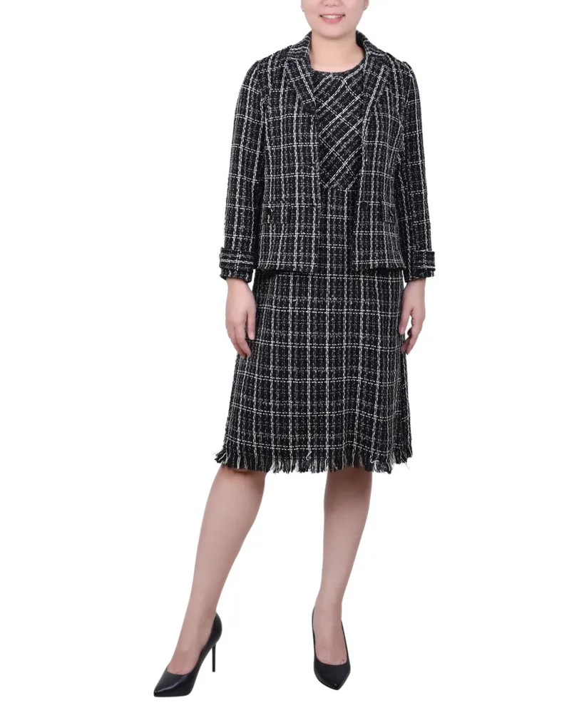 Ny Collection Women's Long Sleeve Tweed Jacket with Dress Set, 2-Pc.