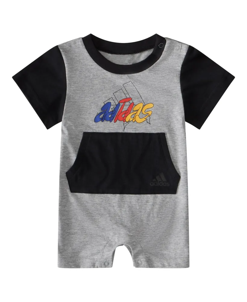 adidas Baby Boys Short Sleeve Color Block Heather Graphics Romper