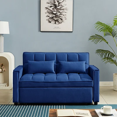 Simplie Fun Modern Velvet Convertible Loveseat Sleeper Sofa Couch With Adjustable Backrest