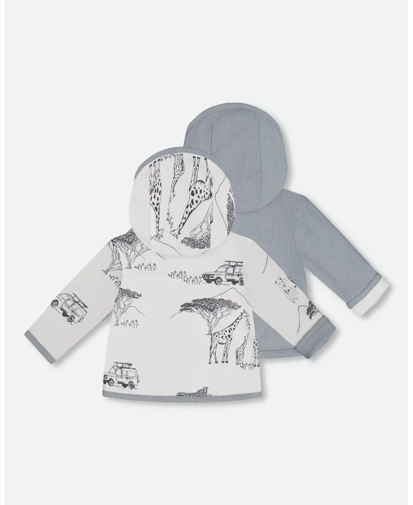Baby Boy Reversible Jungle-Print Cotton And Waffle Cardigan - Infant