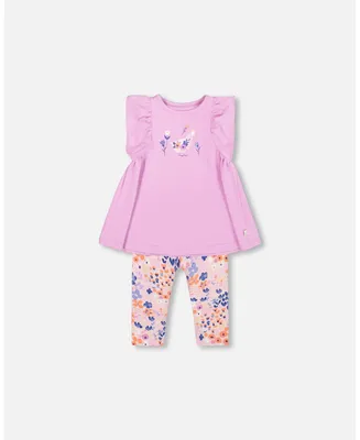 Girl Organic Cotton Long Top And Capri Legging Set Lavender - Toddler|Child