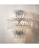 Magnificence Mid Century Modern Wall Light Sconce Chrome Silver Hardwired 11 1/2" Wide Fixture Tiered Clear Crystal for Bathroom Vanity Mirror House H