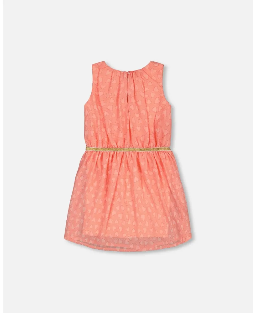 Girl Heart Jacquard Chiffon Dress Coral