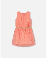 Girl Heart Jacquard Chiffon Dress Coral