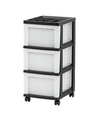 Iris 3 Drawer Rolling Storage Cart with Organizer Top, Black