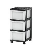 Iris 3 Drawer Rolling Storage Cart with Organizer Top, Black