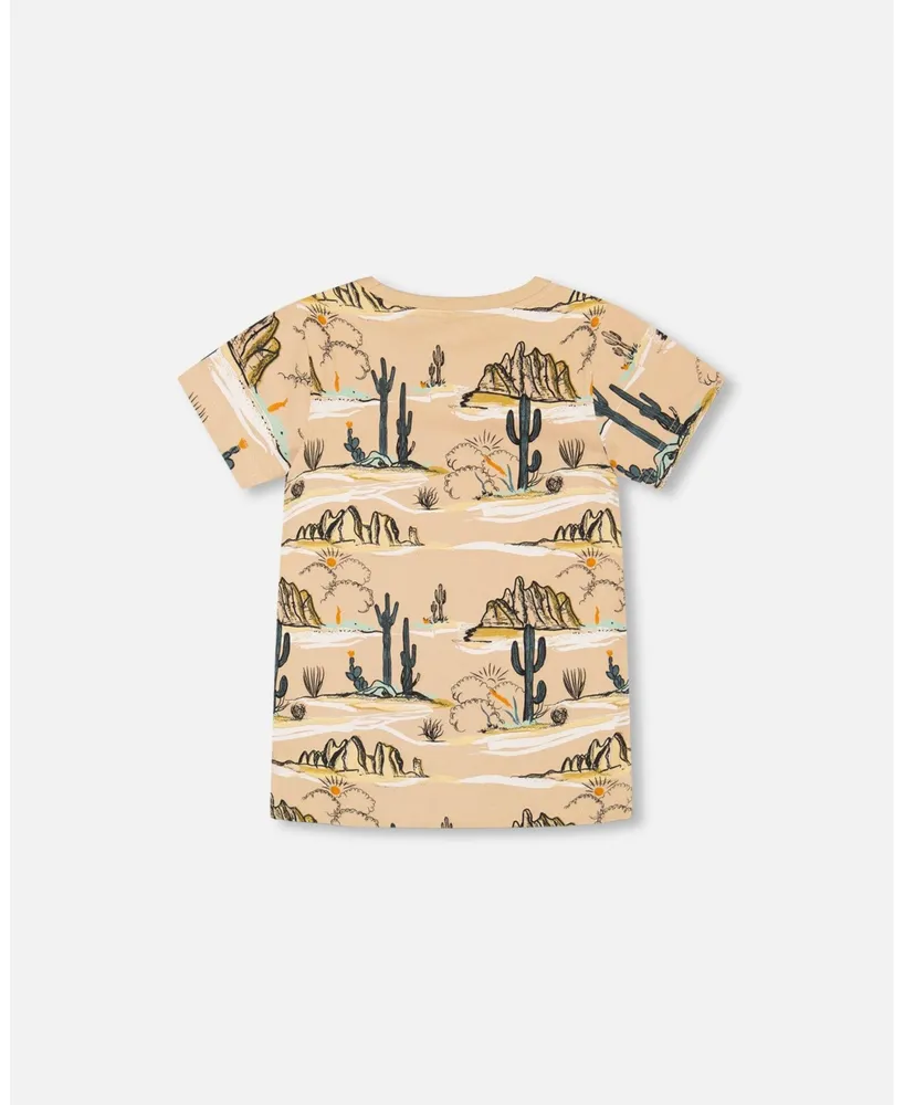 Boy Organic Cotton Printed T-Shirt Beige
