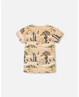 Boy Organic Cotton Printed T-Shirt Beige