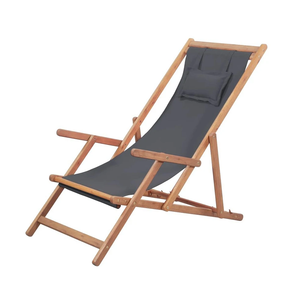 vidaXL Folding Beach Chair Fabric and Wooden Frame Gray