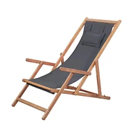 vidaXL Folding Beach Chair Fabric and Wooden Frame