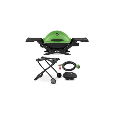 Weber Q 1200 Liquid Propane Grill (Green) with Portable Cart Bundle