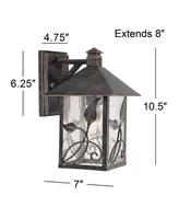 French Garden Rustic Farmhouse Outdoor Wall Light Fixture Bronze Lantern 10 1/2" Clear Seedy Glass for Exterior Barn Deck House Porch Yard Patio Outsi