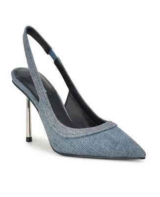 Nine West Women's Denaye Pointy Toe Stiletto Dress Pumps - Medium Blue Denim