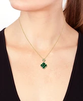 Effy Malachite & Diamond (1/8 ct. t.w.) Clover 18" Pendant Necklace in 14k Gold