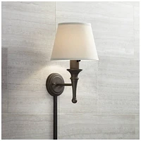 Braidy Farmhouse Rustic Wall Lamp with Cord Cover Bronze Metal Plug-in 7" Fixture Ivory Cotton Empire Shade for Bedroom Bedside Bathroom Vanity Living