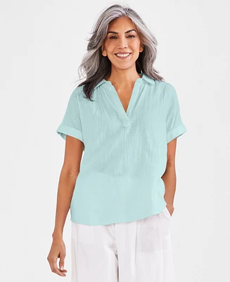 Style & Co Petite Cotton Short-Sleeve Camp Shirt