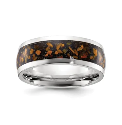 Chisel Stainless Steel Yellow Tiger's Eye Inlay Band Ring
