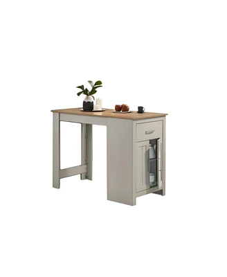 Simplie Fun Alonzo Light Gray Small Space Counter Height Dining Table With Cabinet And Drawer Storage