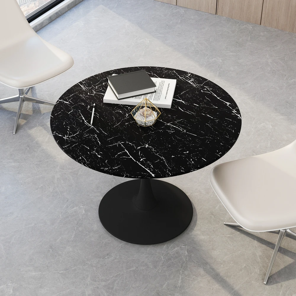 Simplie Fun 42.12" Modern Round Dining Table with Marble Top & Metal Base