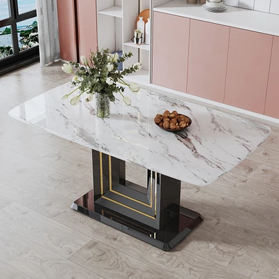 Simplie Fun White marble dining table with gold accents. Suitable for kitchen/living room
