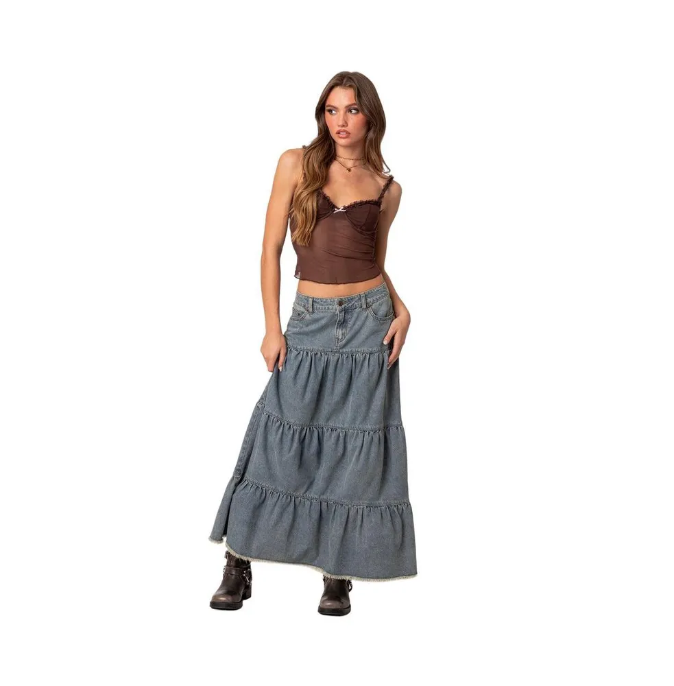 Women's Countryside tiered washed denim maxi skirt