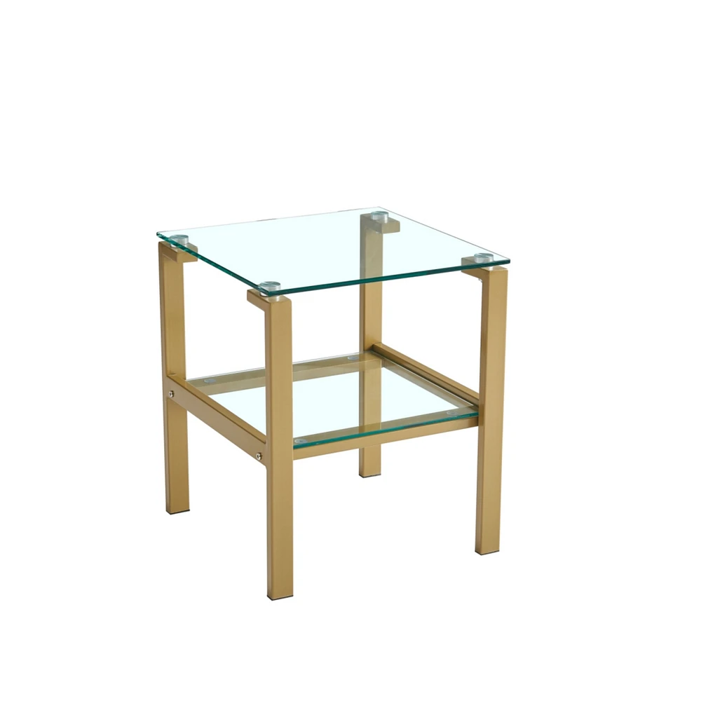 Streamdale Furniture Clear Glass Side & End Table With Gold Legs Tempered Glass Nightstand Corner Table