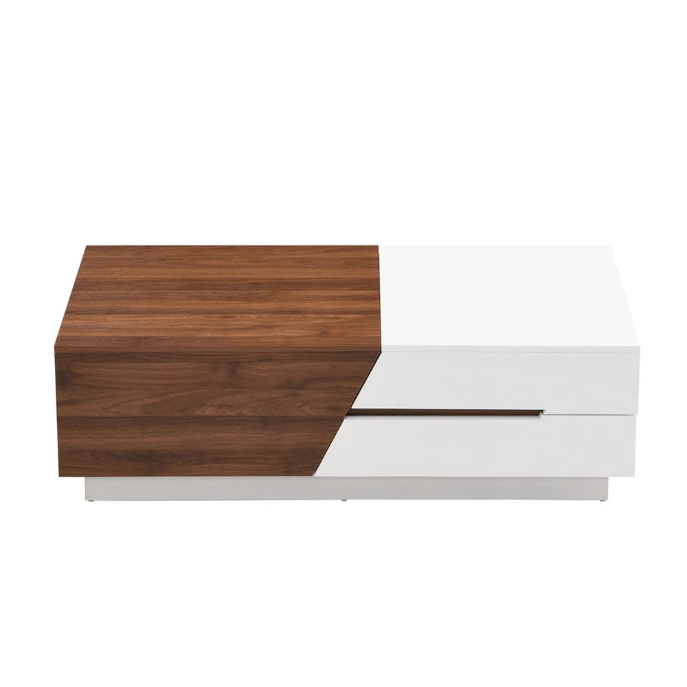 Streamdale Furniture Modern Extendable Sliding Top Coffee Table With Storage In White & Walnut