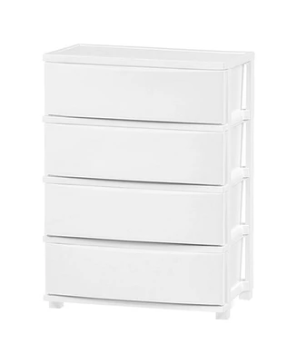Iris Usa 4 Wide Drawer Storage, Organizer Unit for Bedroom, Closet, Living Room, Nursery, Dorm, White Frame with Matte White Front Panels