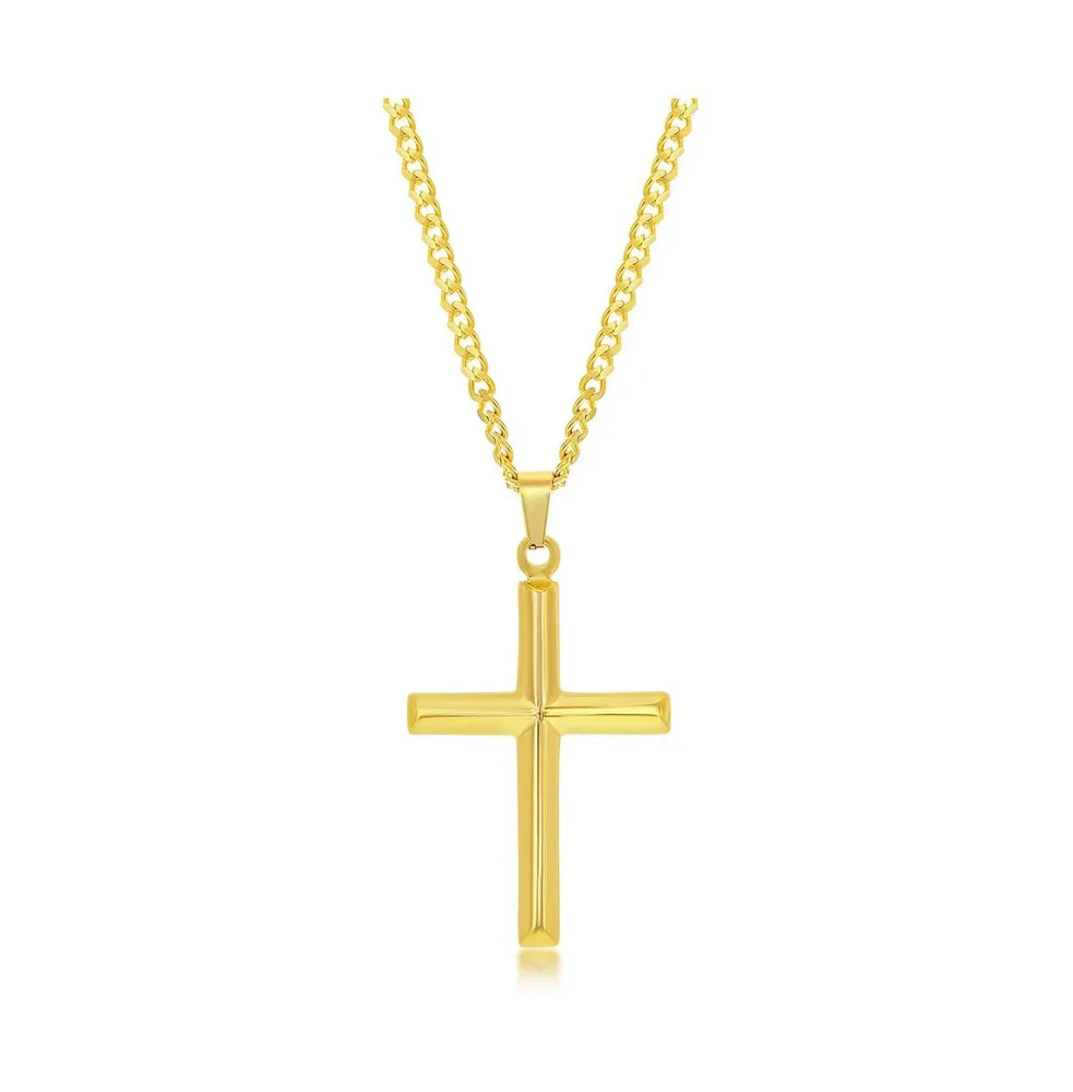 Stainless Steel or Gold Plated over Polished 3D Cross Necklace